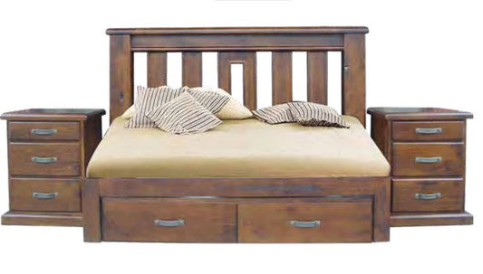 Mt. Isa Queen (2078) 3 Piece Bedside Bedroom Suite With 2 Footend Storage Drawers - Rough Sawn