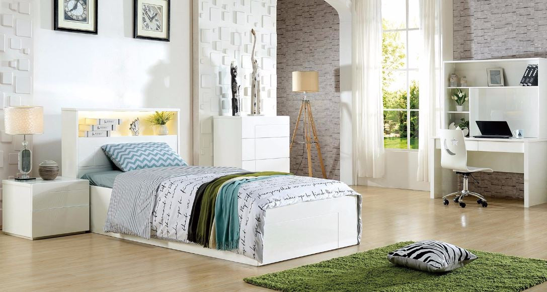 Emerton (MODEL 4-5-12-20-1) -single Or King Single 4 Piece Bedroom Suite With Study Desk & Hutch (MODEL:LS-081S/KS) - Gloss White