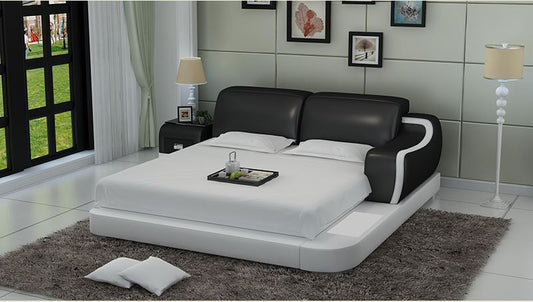 QUEEN  LIVINGSTON MODERN LEATHER BED ( LB8803) - ASSORTED COLORS AVAILABLE IN DIFFERENT  LEATHERS (COLOUR BOARD ATTACHED IN IMAGE SECTION)