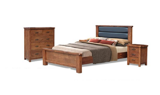 Jayden Queen 4 Piece Tallboy Bedroom Suit (3734) Bed With Padded Headboard (MODEL - 7-5-15-18-7-9-1) - Nutmeg