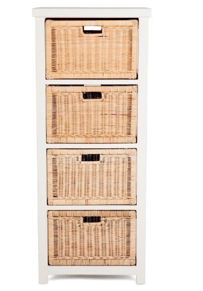 SYMBOL RATTAN STORAGE WITH 4 DRAWERS (TALL) (RDB784) -1220(H) X 490(W) - WHITE / NATURAL
