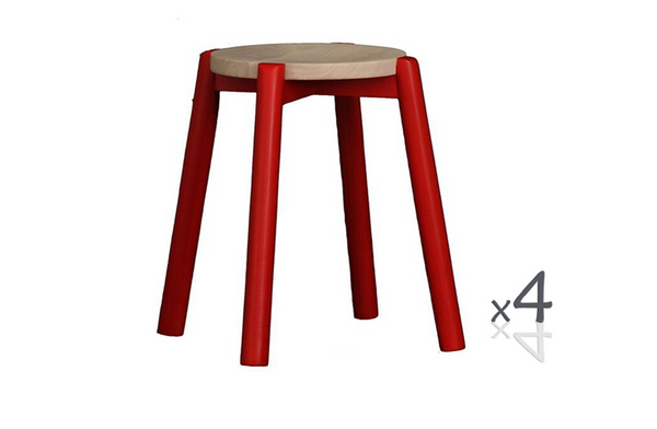 WILLOW (BR048ROWSRD) WOODEN ROUND BARSTOOL / KITCHEN BENCH  (4 UNITS IN A BOX) - SEAT: 480(H) - RED  / WASHED
