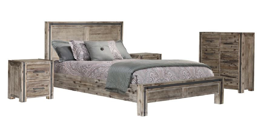 Swan Queen Hardwood 4 Piece Tallboy Bedroom Suite - (19-20-15-3-11-25-1-18-4) - Brushed Gum