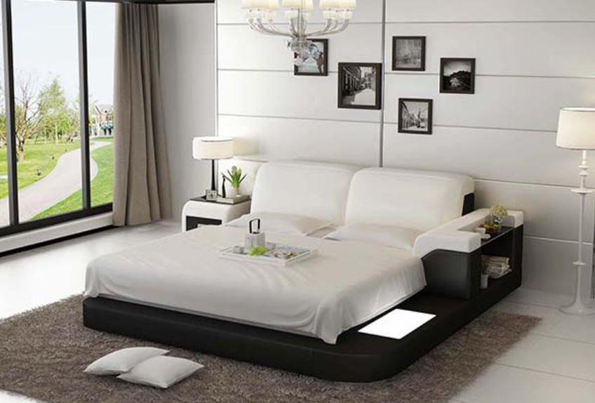 QUEEN COLOMBUS  MODERN LEATHER BED ( LB8807) - ASSORTED COLOURS AVAILABLE IN DIFFERENT  LEATHERS (COLOUR BOARD ATTACHED IN IMAGE SECTION)