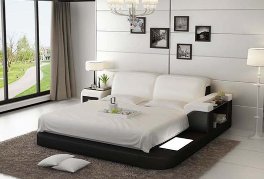 QUEEN COLOMBUS  MODERN LEATHER BED ( LB8807) - ASSORTED COLOURS AVAILABLE IN DIFFERENT  LEATHERS (COLOUR BOARD ATTACHED IN IMAGE SECTION)