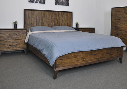 HASTINGS  RECYCLED  TIMBER  QUEEN 3 PIECE BEDSIDE  BEDROOM SUITE - DARK / AGED ROUGH SEWN