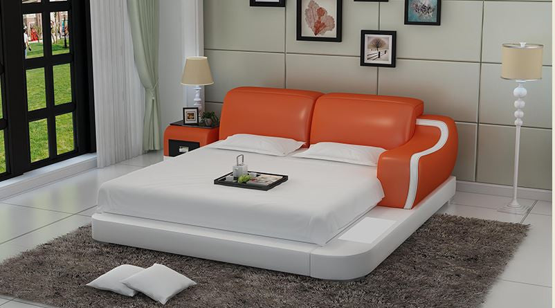 QUEEN  LIVINGSTON MODERN LEATHER BED ( LB8803) - ASSORTED COLORS AVAILABLE IN DIFFERENT  LEATHERS (COLOUR BOARD ATTACHED IN IMAGE SECTION)