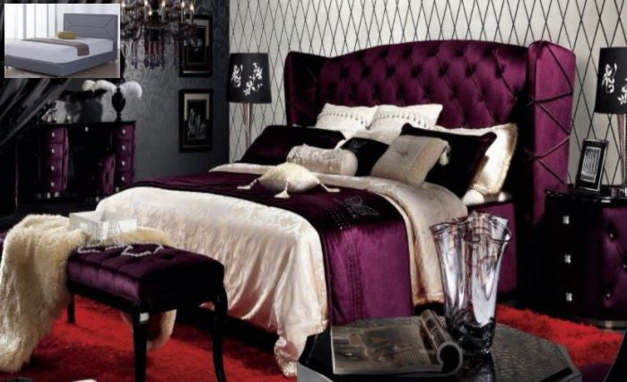 Double Clementi Fabric Or Leatherette Upholstered Buttoned Bed (MODEL: B016) - Assorted Colours