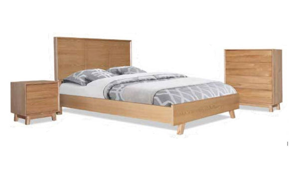 SUMMIT QUEEN 4 PIECE HARDWOOD TALLBOY  BEDROOM SUITE -  LIGHT OAK