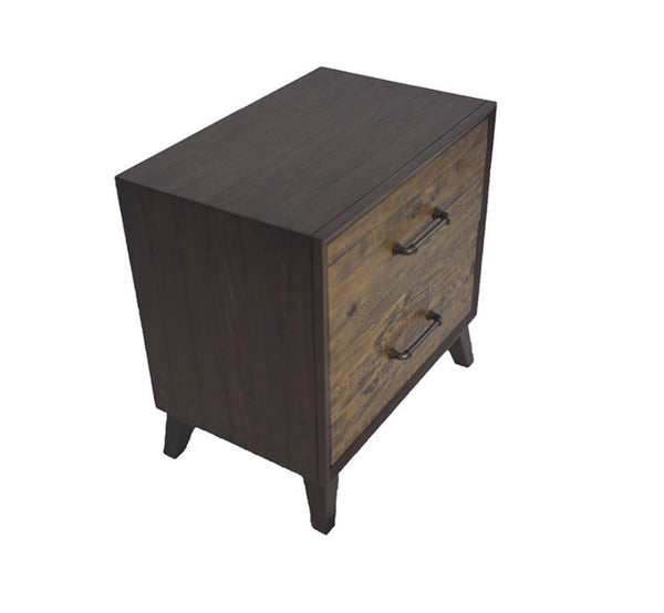 HASTINGS  2 DRAWERS RECYCLED TIMBER TALLBOY CHEST -  DARK / AGED ROUGH SEWN