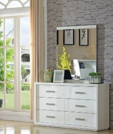 CHICAGO 6 DRAWER DRESSING TABLE WITH MIRROR (MODEL:LS-113) - HIGH GLOSS WHITE
