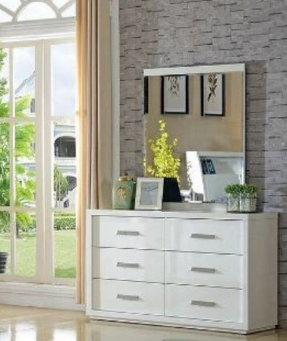 CHICAGO 6 DRAWER DRESSING TABLE WITH MIRROR (MODEL:LS-113) - HIGH GLOSS WHITE