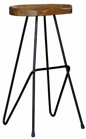 SADDLE SHAPE IRON BARSTOOL - 67CM - (BR-067-LBS) -  NATURAL TEAK