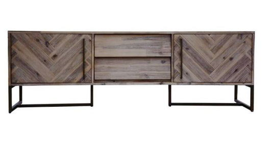 Country 2 Doors + Drawers TV Unit With Metal Legs (18-15-13-1) 600(H) X 1800(W) - Oak