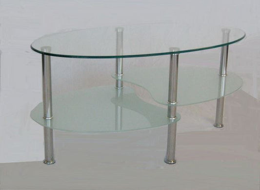 PETRA GLASS COFFEE TABLE - 900(W) X500(D) - CLEAR / BLACK GLASS OR CLEAR / SANDBLAST