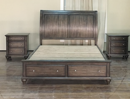 Ruden Queen 3 Piece Bedside Bedroom Suit (8221) Bed With 2 Footend Drawers (MODEL - 7-5-15-18-7-9-1) - Burnished Cherry
