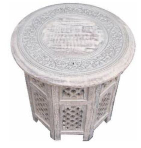 EXOTIC  ROUND LAMP/SIDE TABLE  - WHITE FINISH