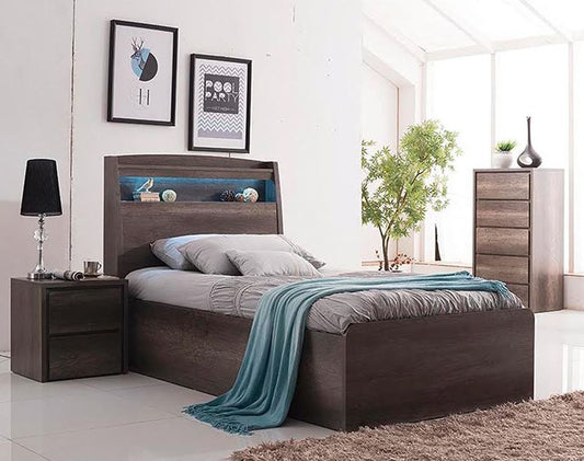 DOUBLE KESWICK FRONT OR SIDE (REVERSIBLE) GAS LIFT OR 3 DRAWER (SIDE / SIDE / FRONT) BED  WITH LED LIGHT & STORAGE BEDHEAD - CHARCOAL OAK
