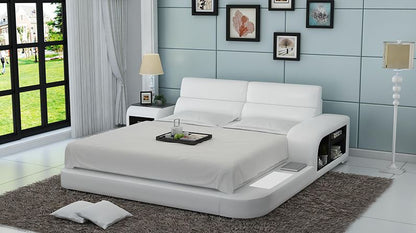 QUEEN MERIDAN MODERN LEATHER BED ( LB8805) - ASSORTED COLOURS AVAILABLE IN DIFFERENT  LEATHERS (COLOUR BOARD ATTACHED IN IMAGE SECTION)