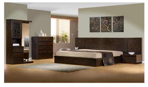 DALOON  QUEEN 4 PIECE TALLBOY BEDROOM SUITE -  WITH SIDE STORAGE DRAWER (MODEL 4-1- 22-9-14-3-9) - WALNUT