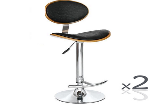 LOKO BENTWOOD (SET  OF 2) LEATHERETTE BAR STOOLS - (VJY-1009) - SEAT: 645/865(H) - BLACK / WALNUT