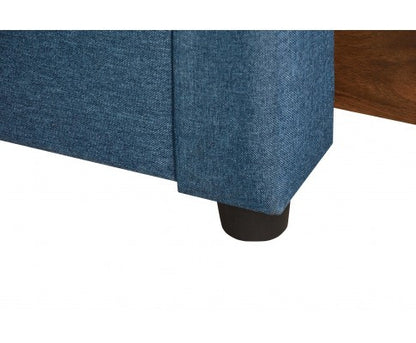 QUEEN SARZ FABRIC UPHOLSTERED BED FRAME WITH 2 STORAGE  FOOTEND DRAWERS - LIGHT BLUE