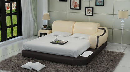 QUEEN  LIVINGSTON MODERN LEATHER BED ( LB8803) - ASSORTED COLORS AVAILABLE IN DIFFERENT  LEATHERS (COLOUR BOARD ATTACHED IN IMAGE SECTION)