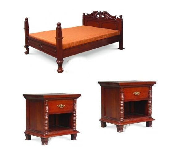 JEPARA QUEEN  4 POSTER(BS 400 CV) 3 PIECE BEDSIDE BEDROOM SUITE- MAHOGANY