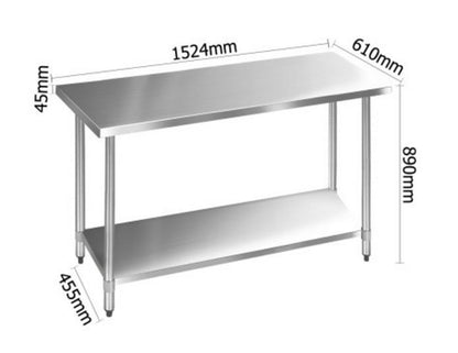 JASMIN 304 STAINLESS STEEL KITCHEN/ WORK BENCH TABLE 1524(L) - STAINLESS