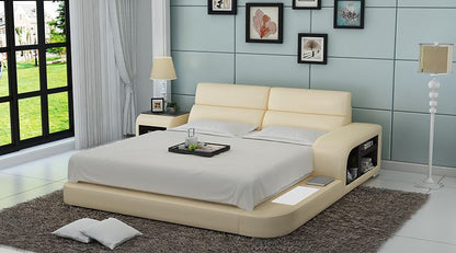 QUEEN MERIDAN MODERN LEATHER BED ( LB8805) - ASSORTED COLOURS AVAILABLE IN DIFFERENT  LEATHERS (COLOUR BOARD ATTACHED IN IMAGE SECTION)