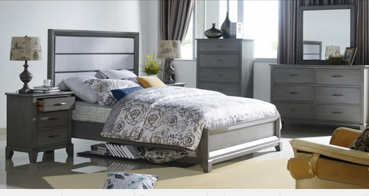 MIDASCO   QUEEN   5 PIECE  DRESSER  BEDROOM SUIT  (612)    (MODEL - 10-13-19-12-25-14) - GREY