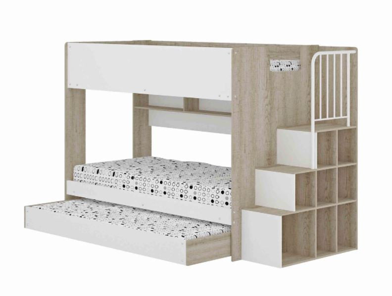 MERIVAR  TRIO SINGLE BUNK  (1-12-5-24-9-19)  - OAK & WHITE