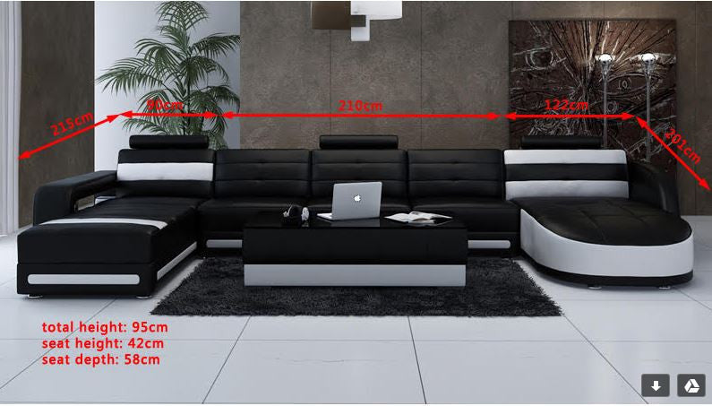 PERZIN  BONDED LEATHER DOUBLE CHAISE LOUNGE SUITE( MODEL- G1095B) - CHOICE OF LEATHER AND ASSORTED COLOURS AVAILABLE