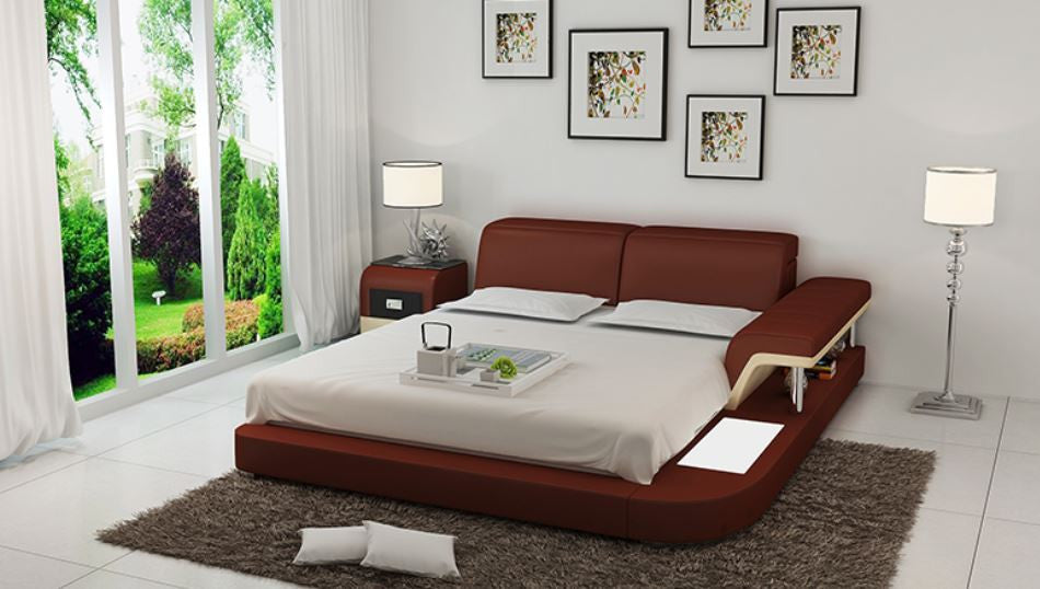 QUEEN  ASHVILLE  MODERN LEATHER BED ( LB8806) - ASSORTED COLOURS AVAILABLE IN DIFFERENT  LEATHERS (COLOUR BOARD ATTACHED IN IMAGE SECTION)