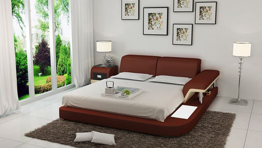 QUEEN  ASHVILLE  MODERN LEATHER BED ( LB8806) - ASSORTED COLOURS AVAILABLE IN DIFFERENT  LEATHERS (COLOUR BOARD ATTACHED IN IMAGE SECTION)