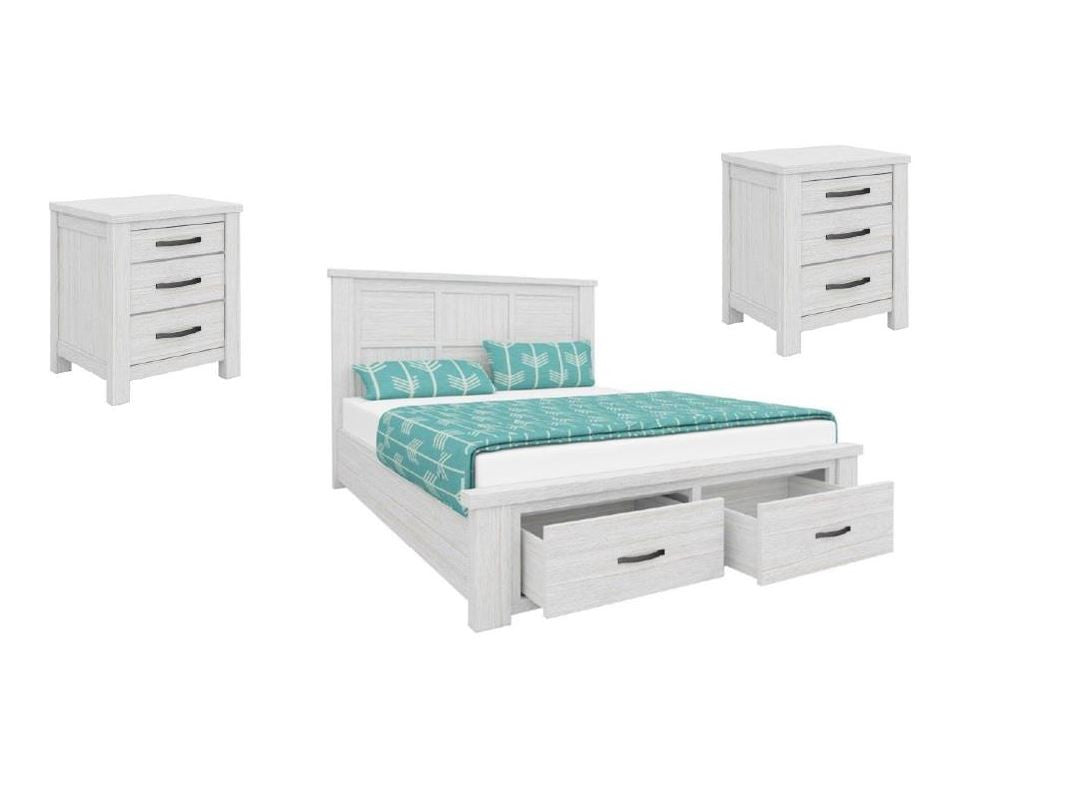 Mildred King 3 Piece (BEDSIDE) Bedroom Suite (6-12-15-9-14-1) - White Wash