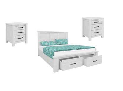 MILDRED KING 3 PIECE (BEDSIDE) BEDROOM SUITE   (6-12-15-9-14-1)  - WHITE WASH