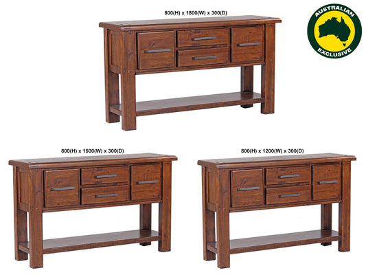 Cargo (AUSSIE MADE) Console / Hallway Table With 4 Drawers Collection - Assorted Stained Colours
