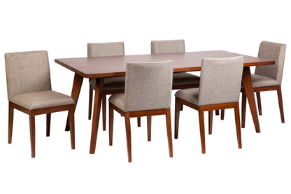 CARLA FABRIC UPHOLSTERED DINING CHAIR  - WALNUT+ BEIGE