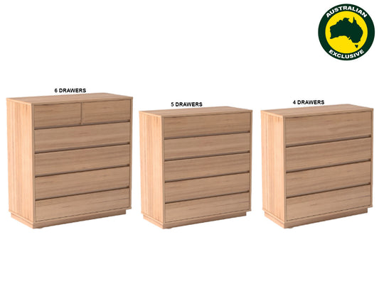 Catherine (AUSSIE MADE) Tallboy Collection - Tassie Oak With Floating Base Combination - Assorted Stained Colours