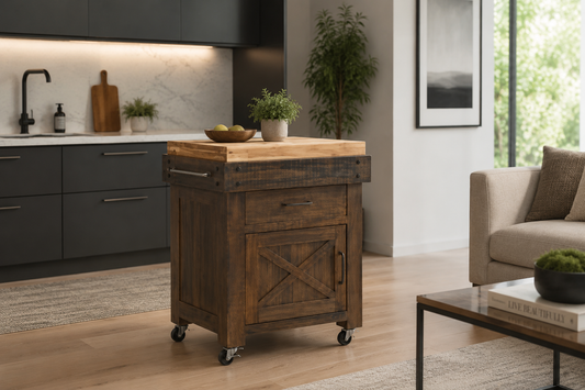 Batang Work Timeworn Butchers Block Hardwood Top Bench With Drawer (MODEL:3908) - 860(H) X 700(W) X 560(W) - Country Walnut