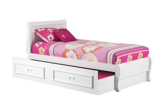 Single Copenhagen Bed With Teenage Trundle With Moulded Handles - Arctic White