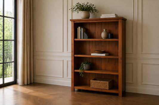 Alanzo (AUSSIE MADE) Lowline Bookcase With Wide T&g Backing Collection - Assorted Stained Colours