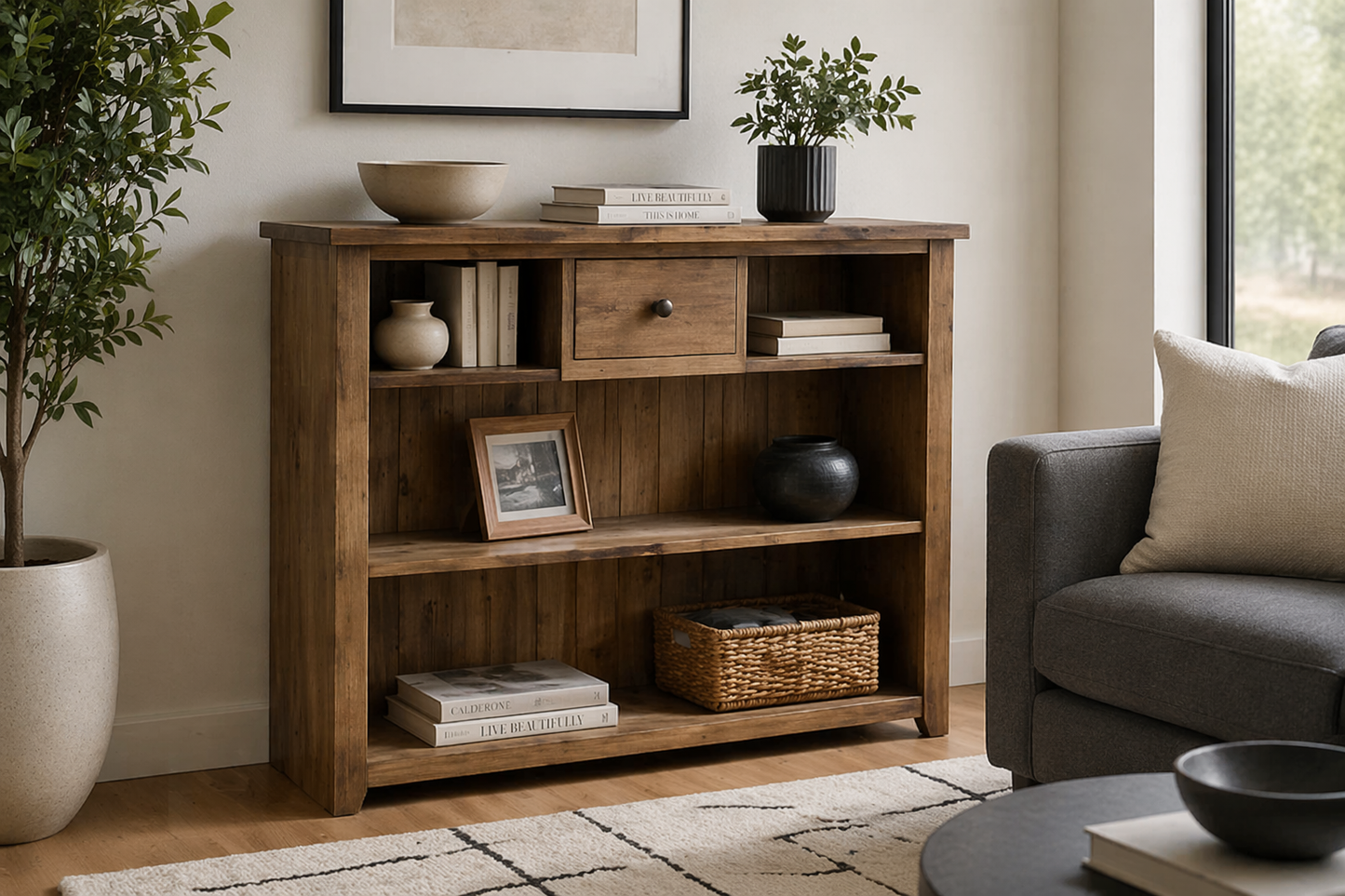 Urban (AUSSIE MADE) Lowline Bookcase With Drawers Collection - Assorted Stained Colours