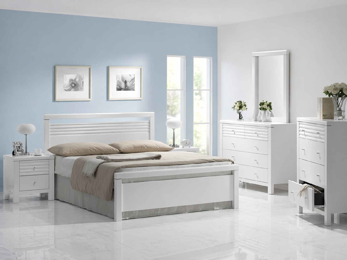 Double Or Queen Dallas (AUSSIE MADE) 6 Piece (THE LOT) Bedroom Suite - Assorted Painted Colours