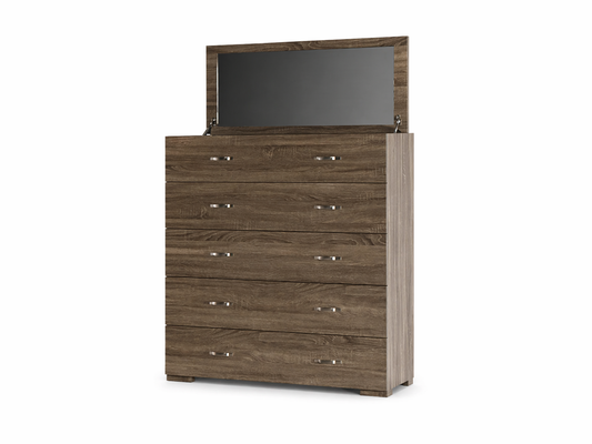 Dallas 5 Drawer Tallboy - 1200(H) X 1000(W) X 450(D) - Grey Oak
