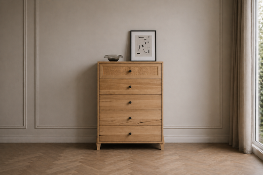 Braun Rattan (AUSSIE MADE) 5 Drawer Tallboy - Messmate