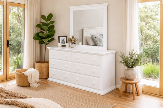 Anniston (AUSSIE MADE) 6 Drawer Dressing Table With Mirror - 1350(W) - Assorted Painted Colours