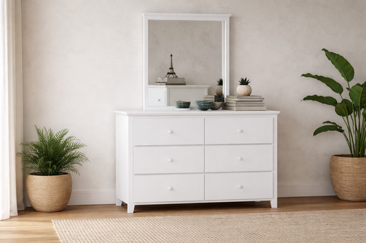 Orville (AUSSIE MADE) 6 Drawer Dressing Table With Mirror - Assorted Colours