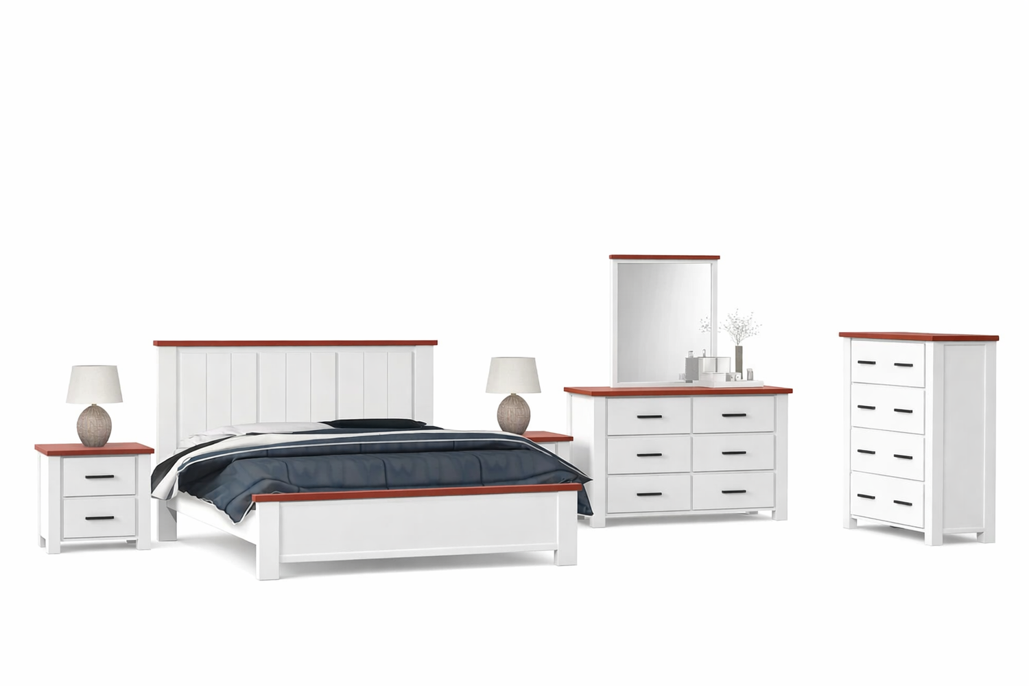 Double Or Queen Libby (AUSSIE MADE) 4 Piece (TALLBOY) Bedroom Suite - Assorted Painted Colours